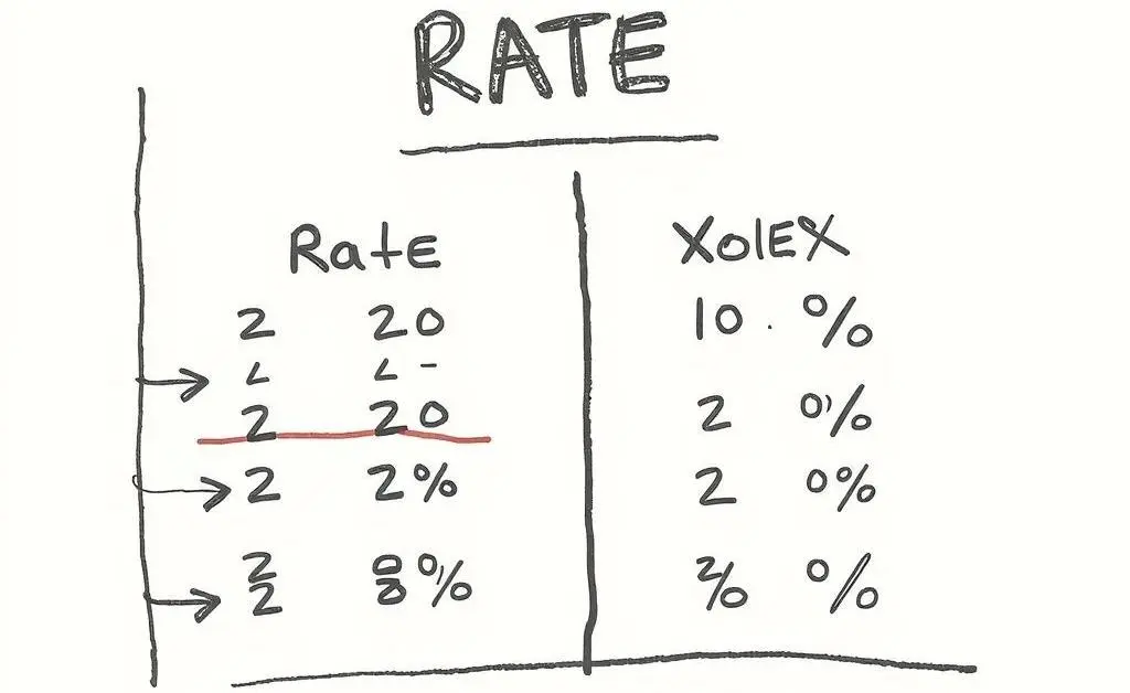 Rate comparison table with arrows and percentages