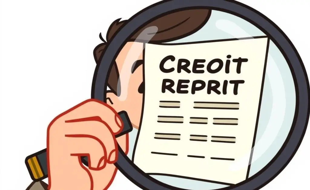 A cartoon character carefully reading the tiny print on a credit card statement.