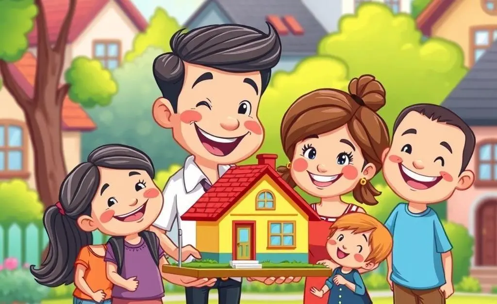 Friendly real estate agent showing a house model