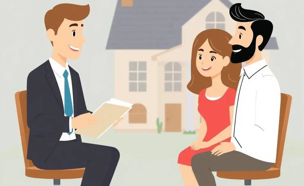 Illustration of a real estate agent discussing PMI options with a couple