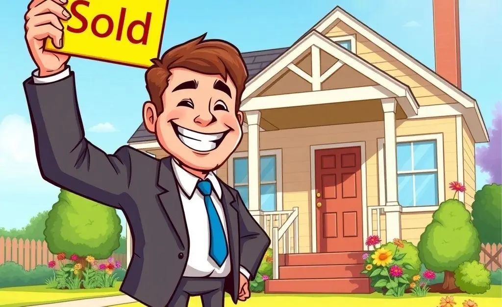 Friendly real estate agent with a sold sign