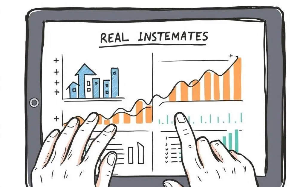 Person looking at a tablet displaying real estate investment charts.