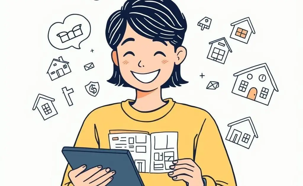 Illustration depicting a person viewing real estate listings