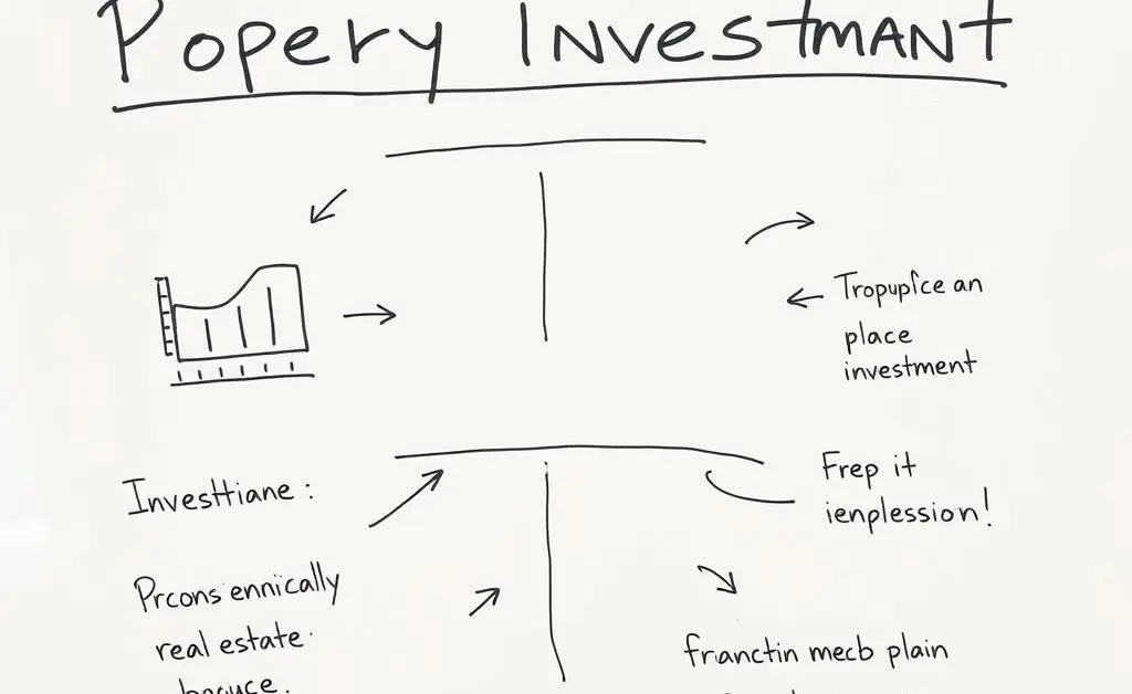 Hand-drawn diagram of a simple real estate investment strategy on a whiteboard