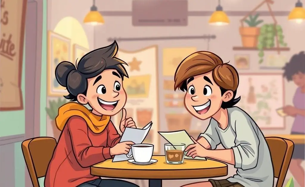 Friends discussing investment over coffee