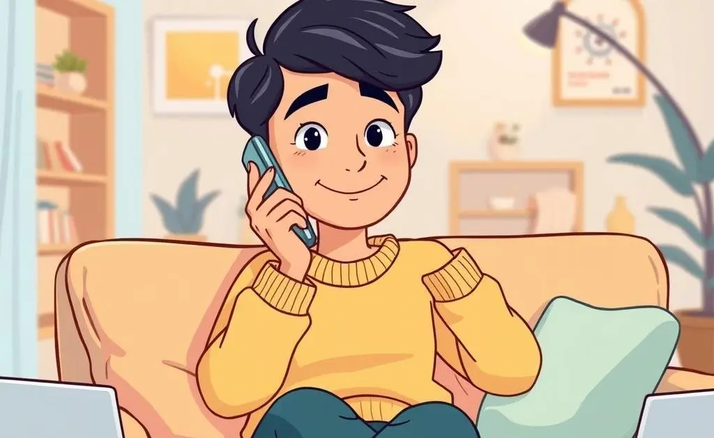 A cartoon of a person calmly calling their insurer.