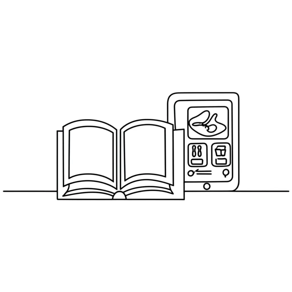 Recipe book and tablet displaying digital recipes