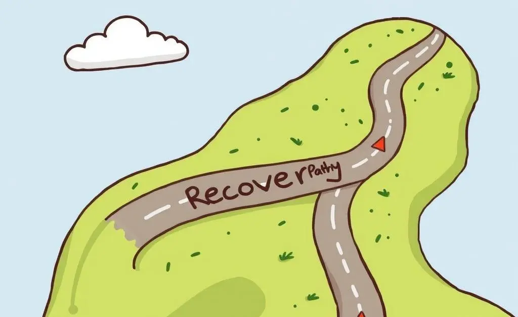 A cartoon map with a winding road labeled 'Recovery Path'