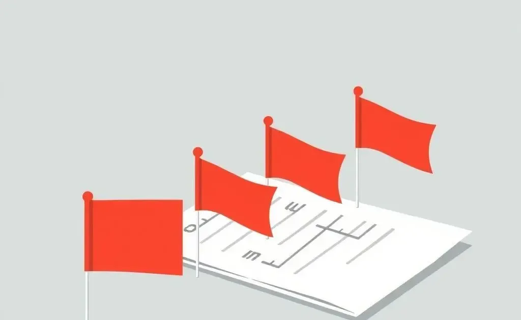 Illustration of red flags on a desk with paperwork