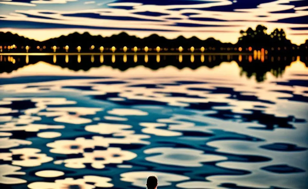 A person sitting on a dock, reflecting on the serene water, representing contemplation after taking risks.