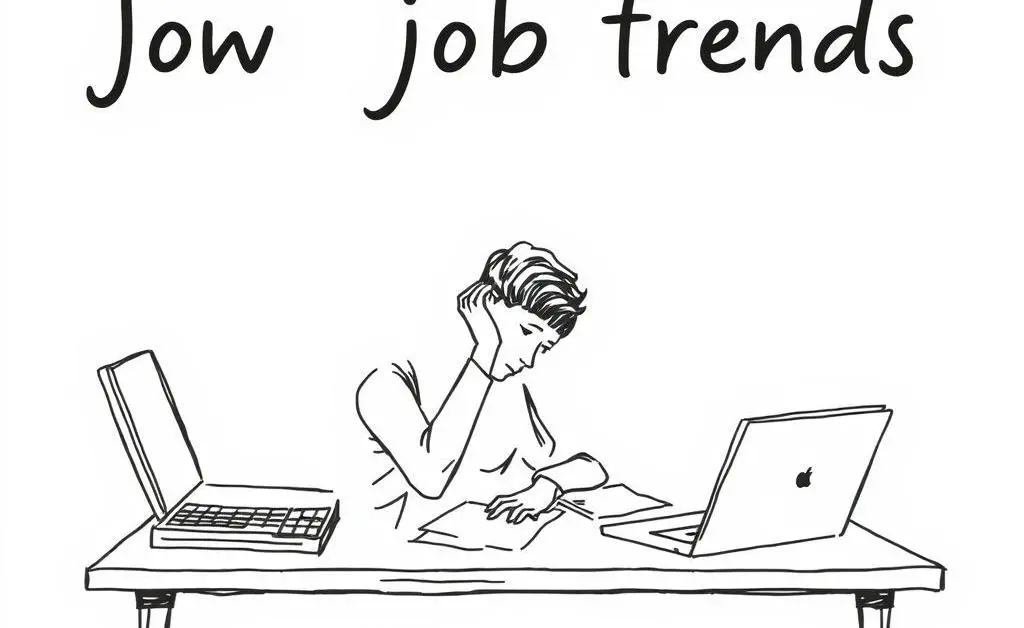A person working at a desk, reflecting on job trends.