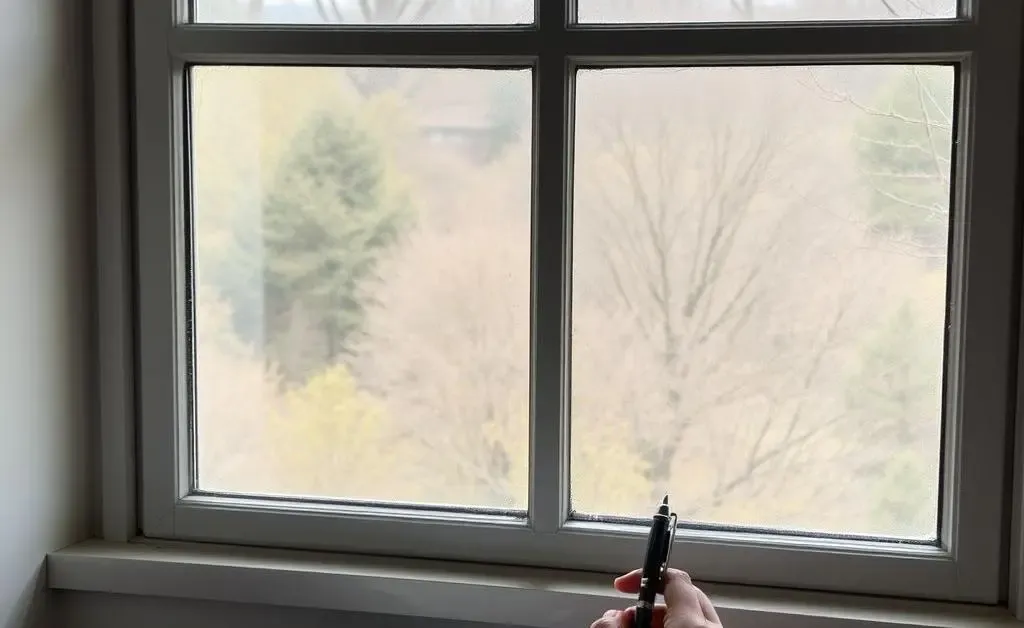 Person reflecting by a window with a journal