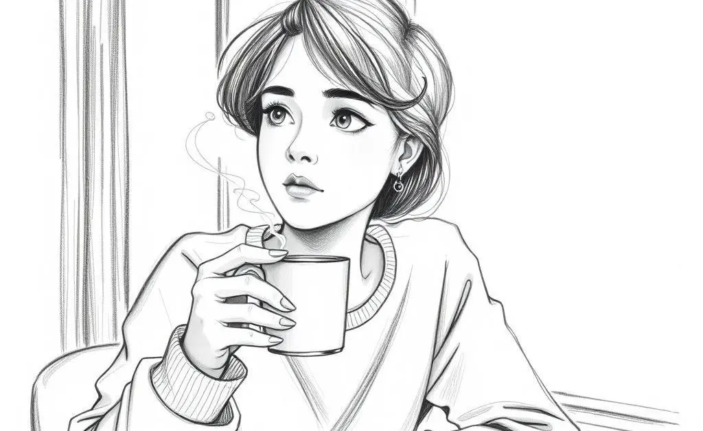 Person sipping coffee contemplatively by a window