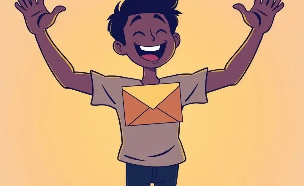 Cartoon silhouette of a person celebrating after receiving a letter
