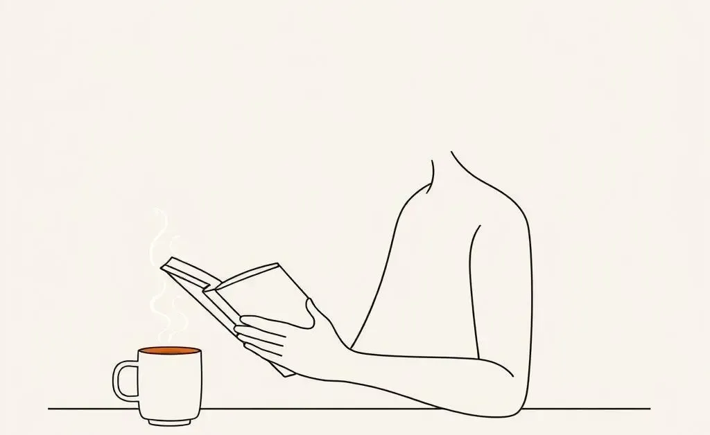 A minimalist illustration of a relaxed person reading a book with a coffee cup nearby, symbolizing preparation.