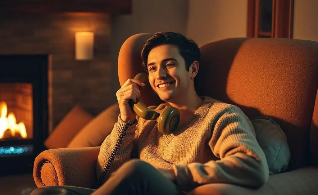 Cozy scene of a person sitting and engaging in phone communication.