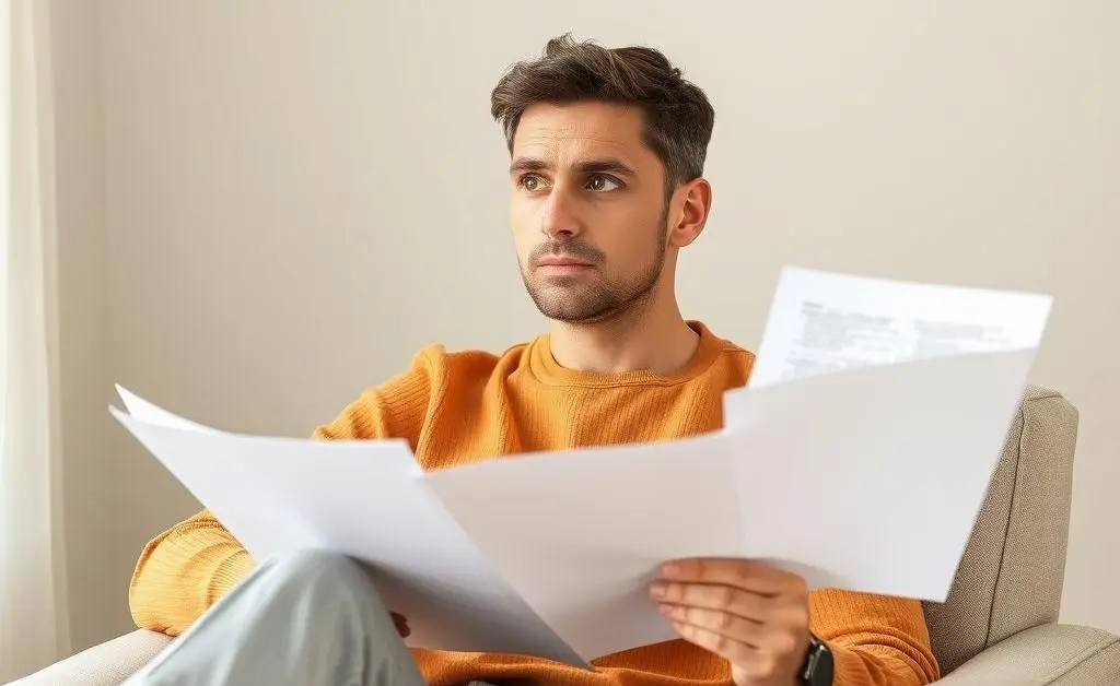 A relaxed person sitting with papers, pondering mortgage options