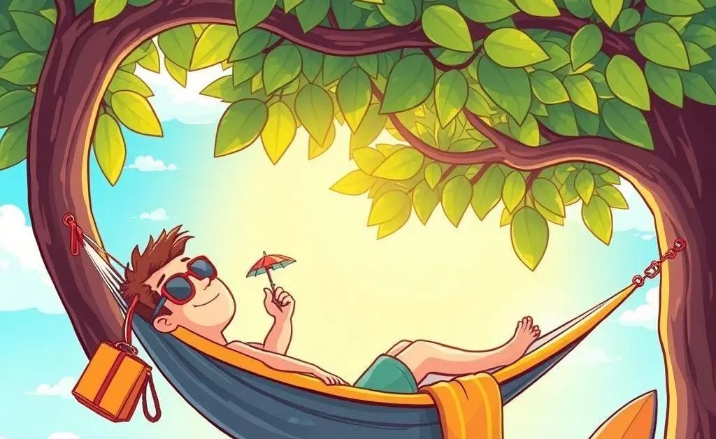 Person relaxing in a hammock under a tree, symbolizing freedom and leisure.