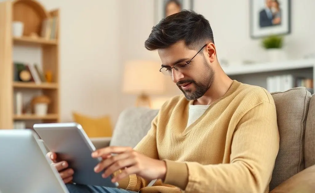 A relaxed individual browsing mortgage options online at home.