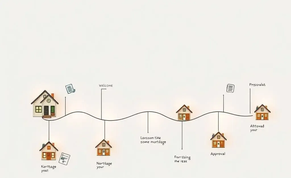 Illustration of a journey map highlighting stages of mortgage approval.