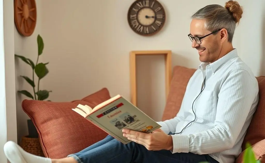 Relaxed individual reading with a home insurance agent