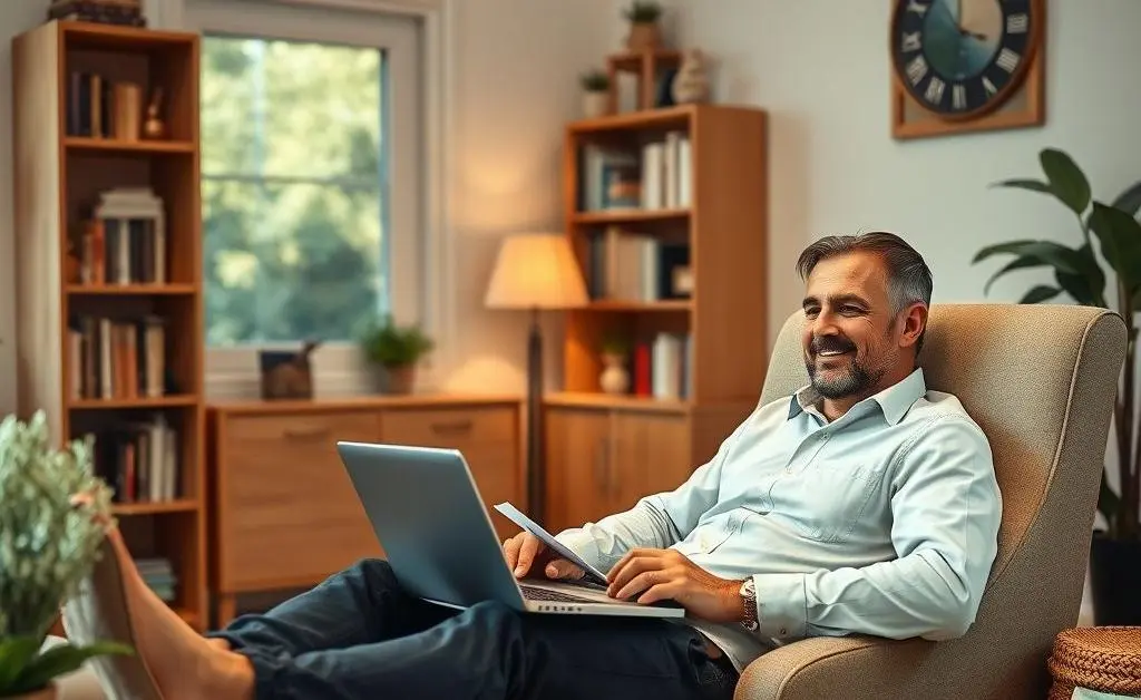 Relaxed investor with financial tools