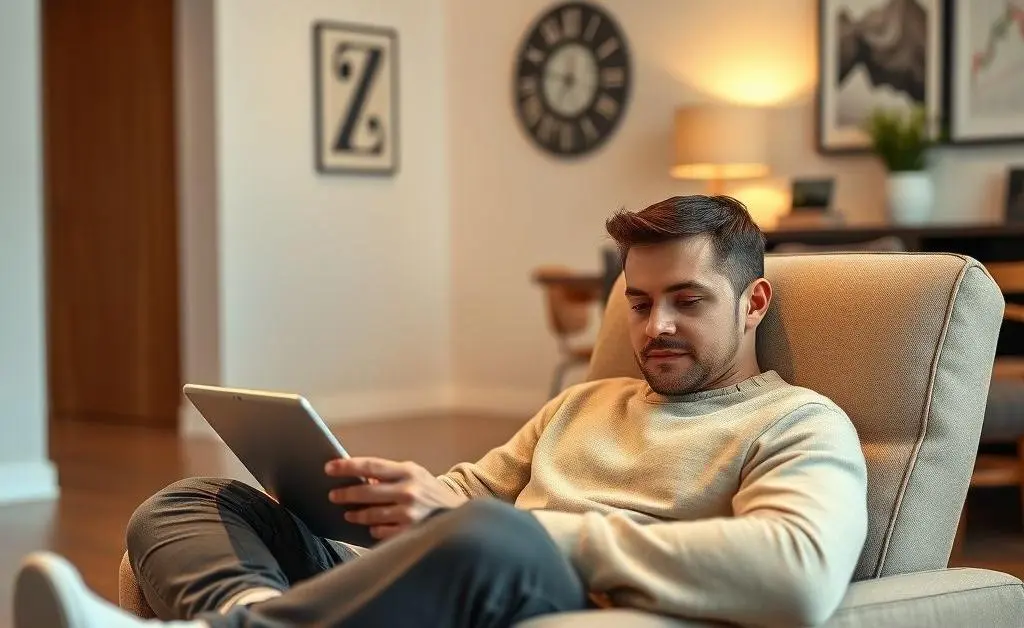 Calm person reviewing investment portfolio on a tablet