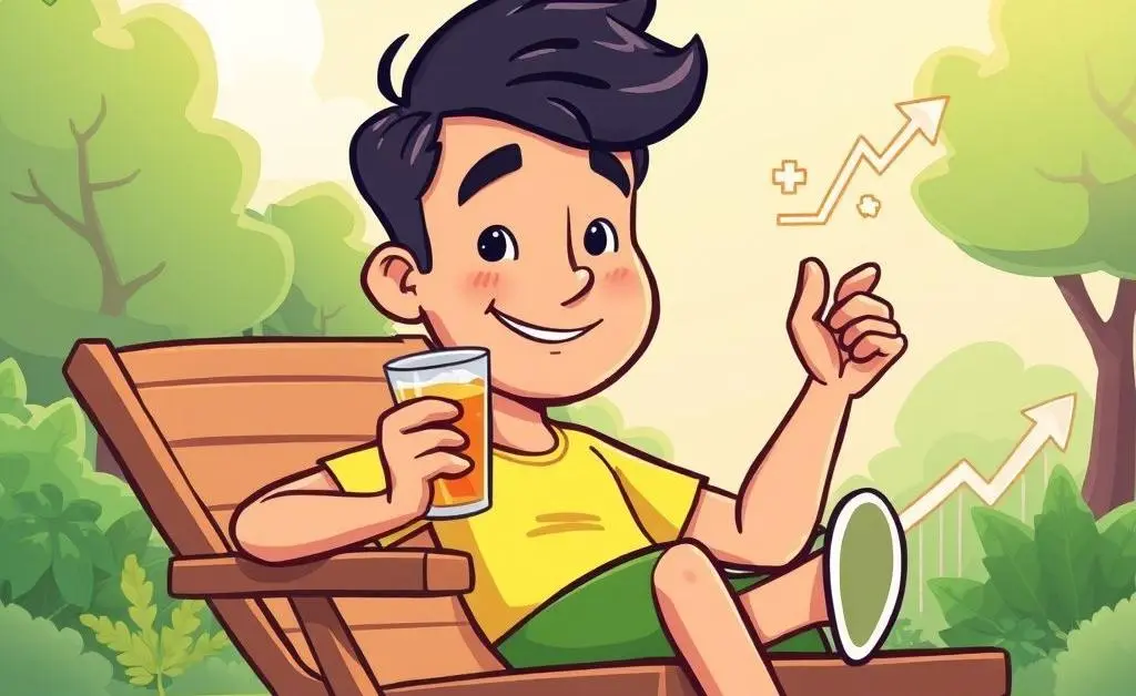 A relaxed person lounging with a drink, symbolizing peace of mind from smart investing