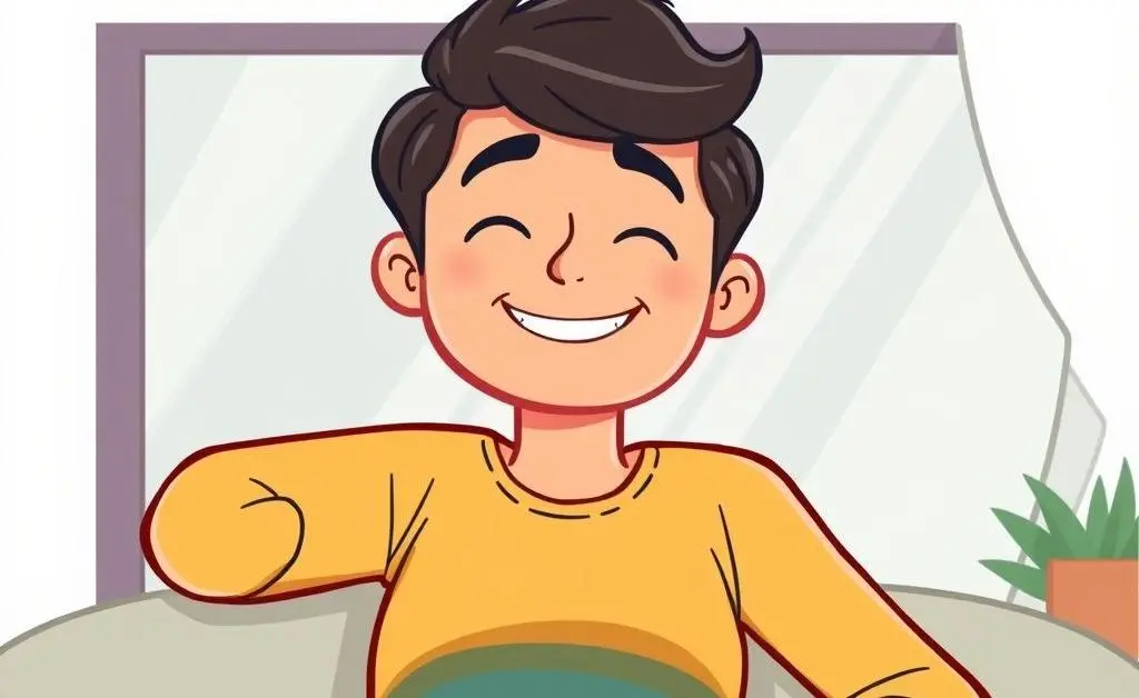 Cartoon-style image of a person feeling relaxed and satisfied after planning their investments