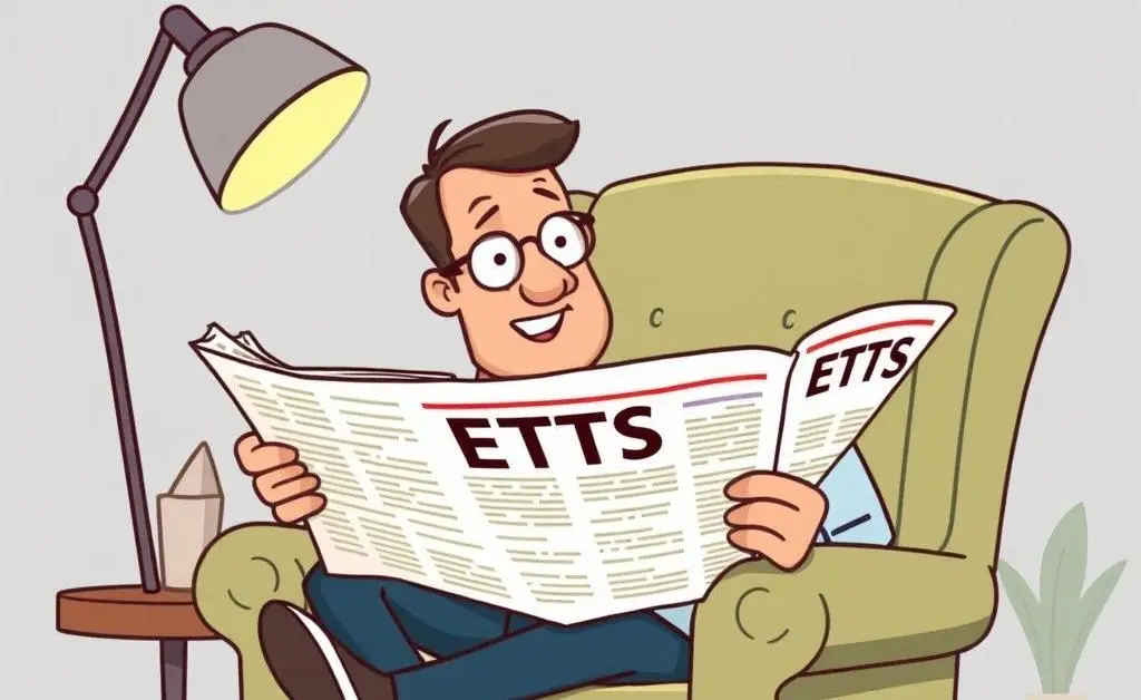 Illustration of a relaxed investor reading about ETFs.