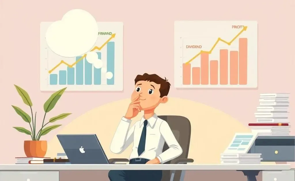 A cartoon investor contemplating financial growth and dividends