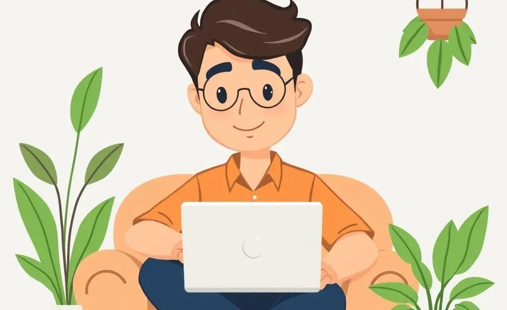 Illustration of a relaxed investor with coffee browsing financial reports