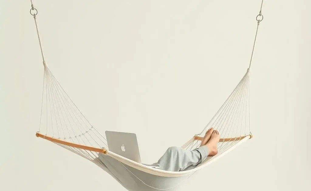 A person relaxing on a hammock with a laptop, symbolizing financial independence