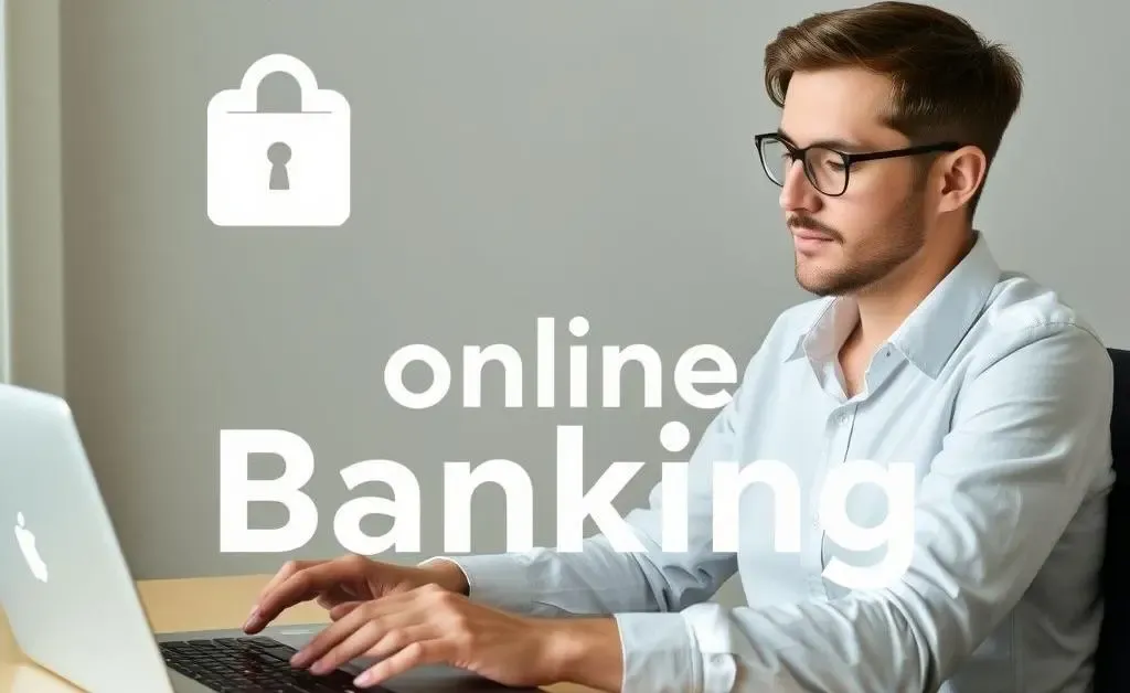 Image of a person sitting calmly at a desk enjoying online banking
