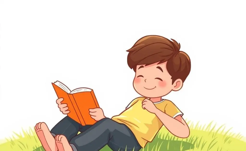 Person relaxed outdoors on grass reading a book under the sun