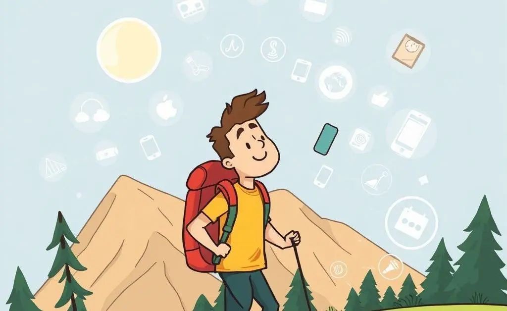 Person enjoying nature while balancing technology