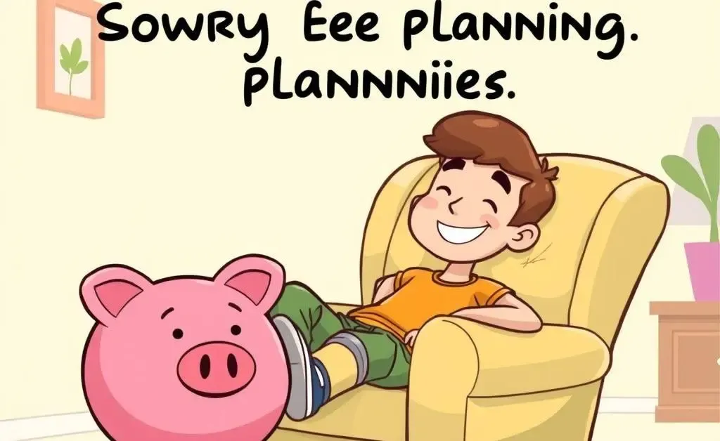 A person relaxing with a piggy bank nearby