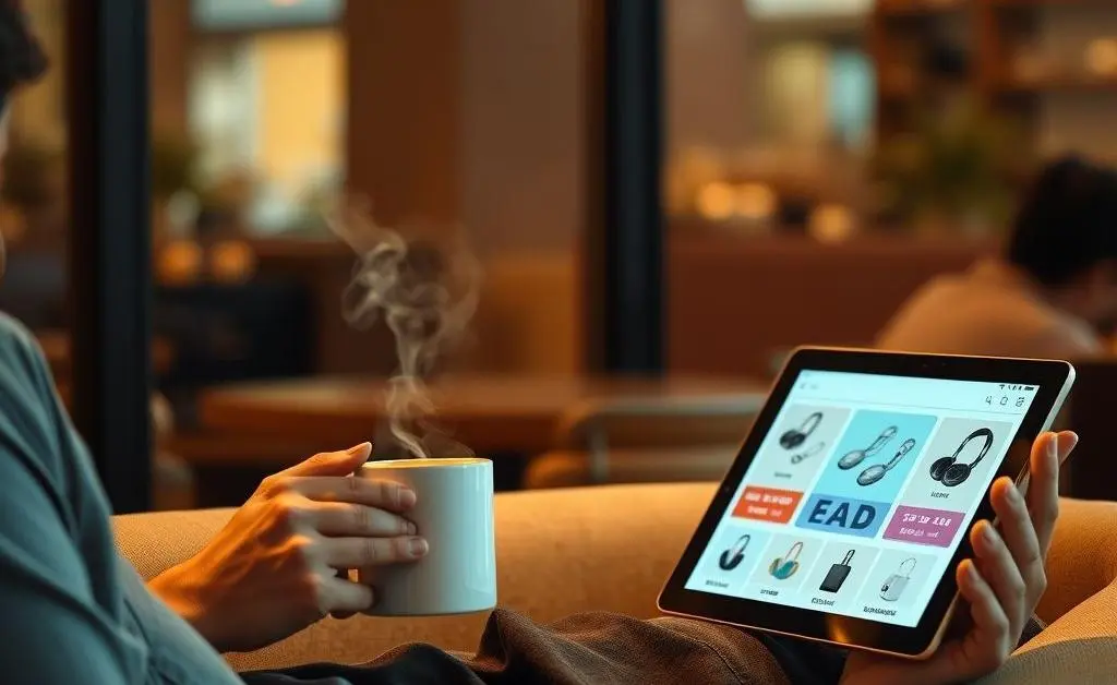 Relaxed shopper pondering over organized offers