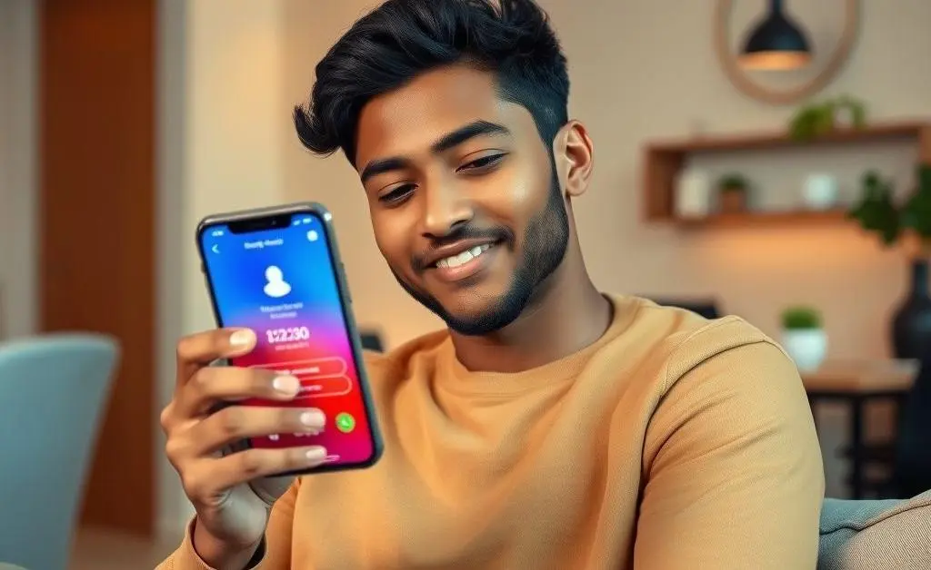 A person using an authenticator app on their smartphone, looking relaxed and secure.
