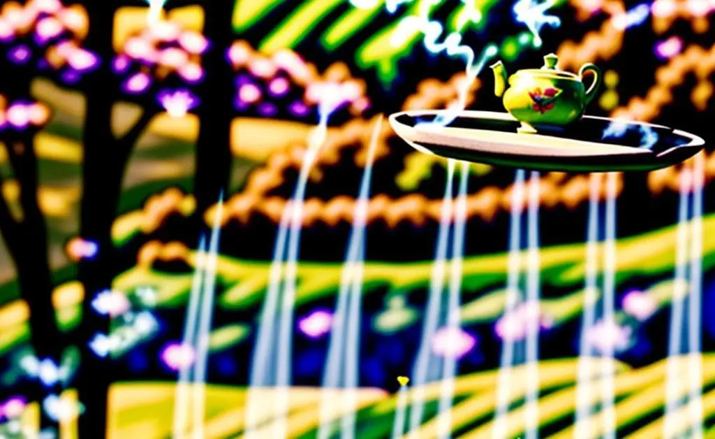 A cartoon character relaxing with a cup of tea, looking at a serene landscape to depict stress-free financial planning