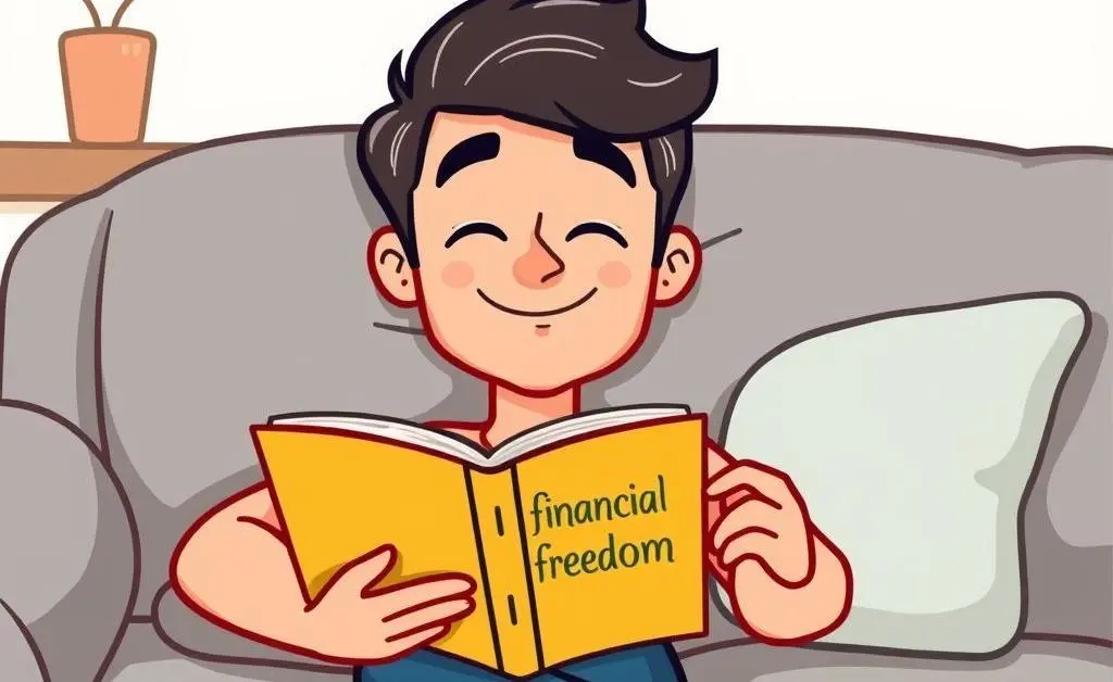 Person relaxed with a financial freedom book on a couch.