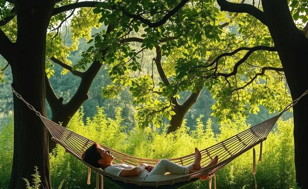Person relaxing on a hammock in nature