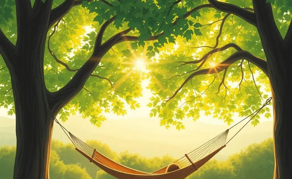 An illustration of a hammock under trees, symbolizing a relaxed and secure future