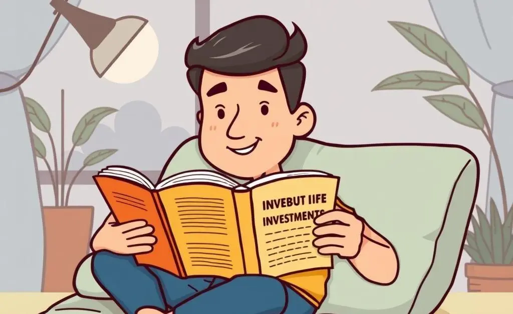 Person relaxing and reading a book about investments