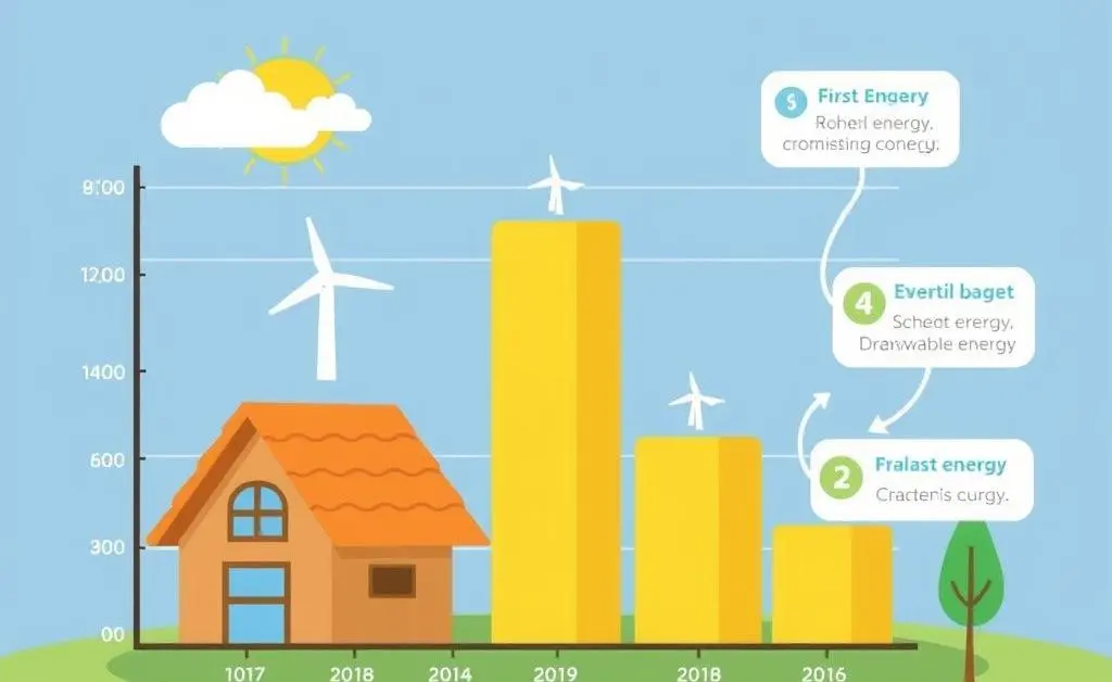 Cartoon-style illustration of a budget chart for renewable energy investments