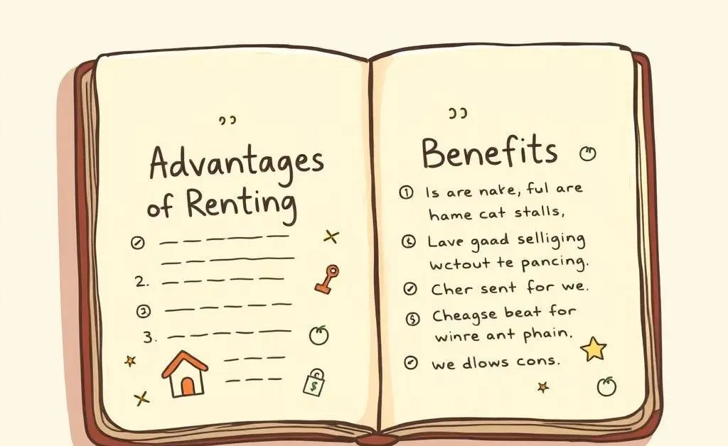 A list of pros and cons for renting vs. selling in a friendly notebook style.