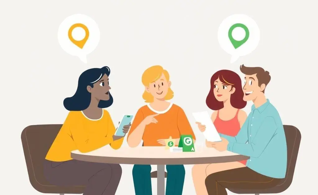 Illustrated group of people having a conversation about credit scores