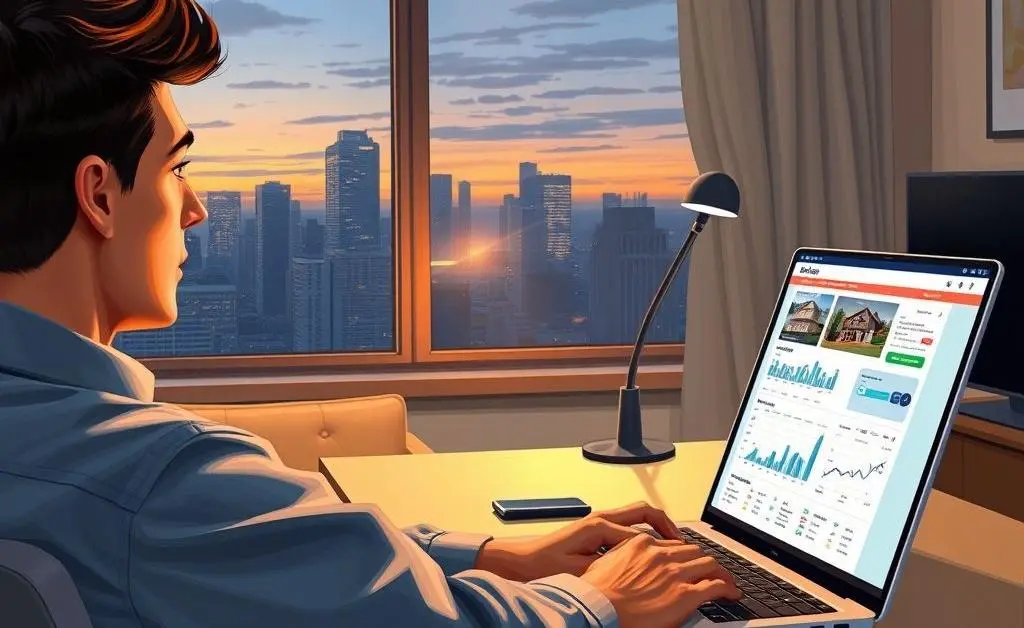 A person looking at a laptop with real estate market data