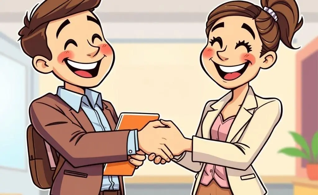 A cartoon showing two people shaking hands with a satisfied expression, symbolizing a resolved insurance claim.