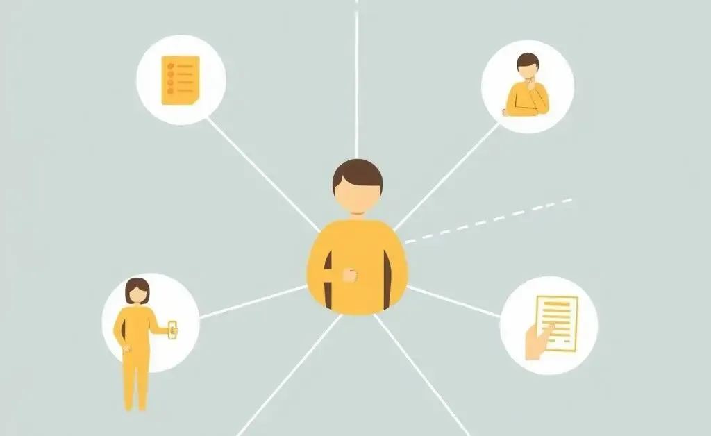 Interconnected people and resources symbolizing support and networking